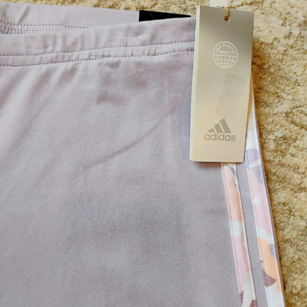 NWT XL Adidas 3 Stripes HW Legging Tight Fit Lavender Active Gym Workout Pants - Picture 4 of 7